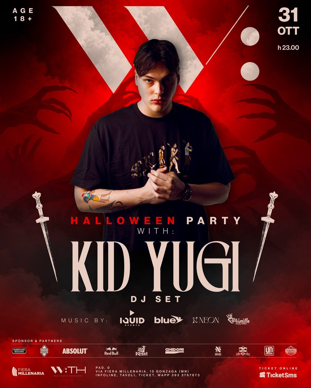 Locandina: Halloween party with Kid Yugi, DJ set, 31 ottobre, Pad. 0 Fiera Millenaria di Gonzaga